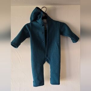 Infant Disana Boiled Wool Teal Hooded One-Piece Bunting